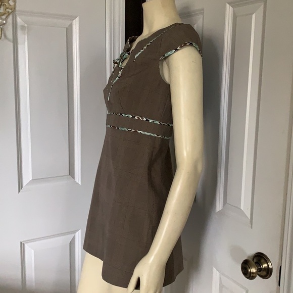 𝅺JENNIFER Reale Design Brown Plaid Tunic Mini Dress Boutique Designer 6 - Picture 2 of 16